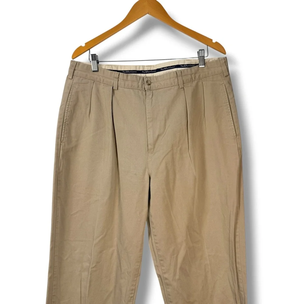 Polo Ralph‎ Lauren Chino Men 36x30 Khaki Tan Vintage Made in USA Pleated Front